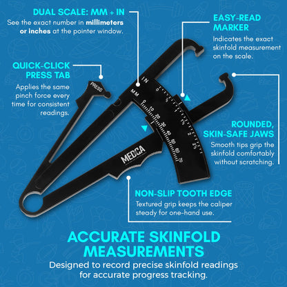 Body Fat Caliper and Measuring Tape for Body - Skinfold Calipers and Body Fat Tape Measure Tool for Accurately Measuring BMI Skin Fold Fitness and Weight-Loss, (Black)