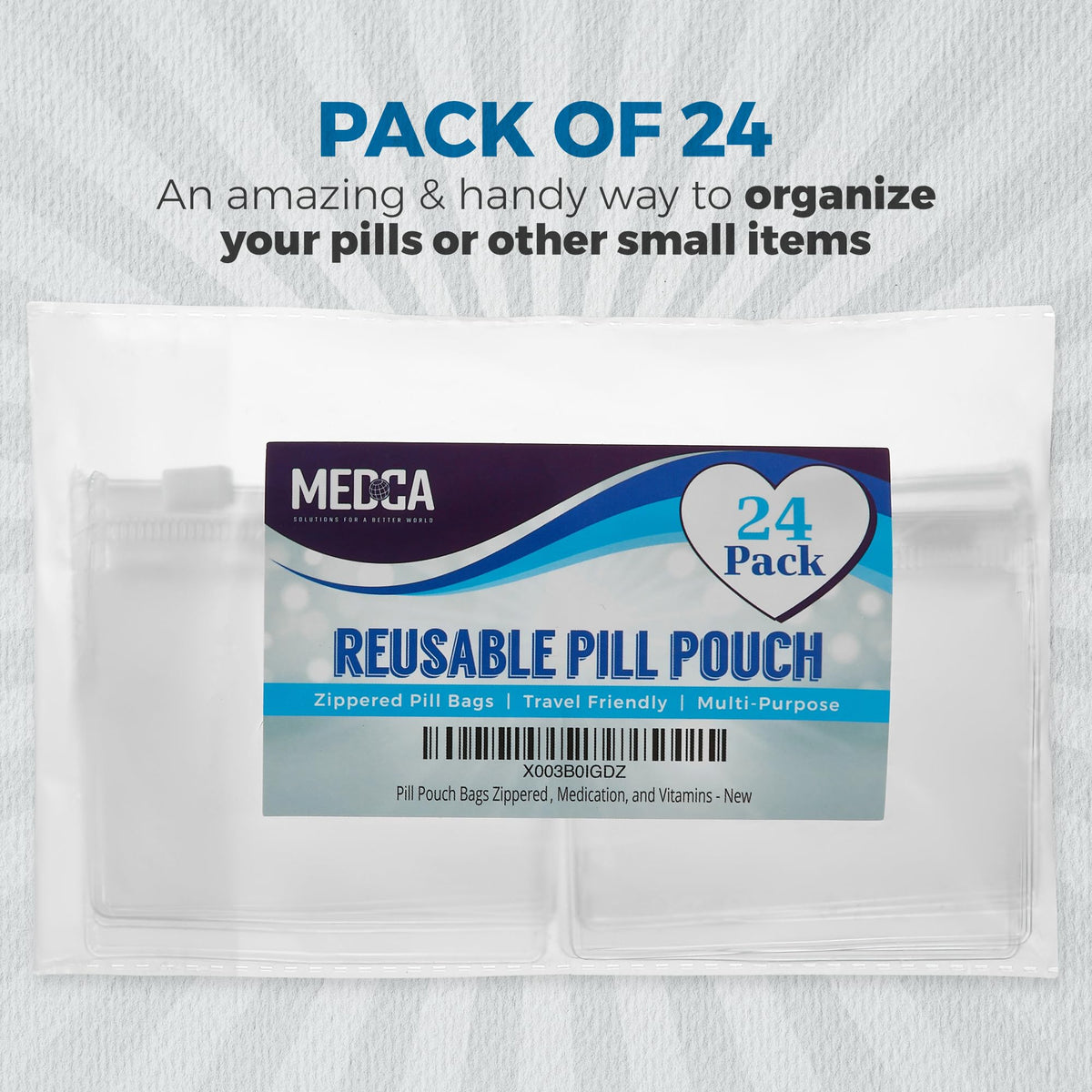 Zippered Pill Pouch Bags - 24 Pcs, Slide Lock Clear Plastic Mini Bags, BPA-Free for Pills Vitamins, Supplements, Medications, Jewelry, Crafts, Small Objects - Self-Sealing, Reusable, Travel-Friendly