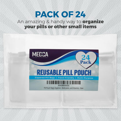 Zippered Pill Pouch Bags - 24 Pcs, Slide Lock Clear Plastic Mini Bags, BPA-Free for Pills Vitamins, Supplements, Medications, Jewelry, Crafts, Small Objects - Self-Sealing, Reusable, Travel-Friendly