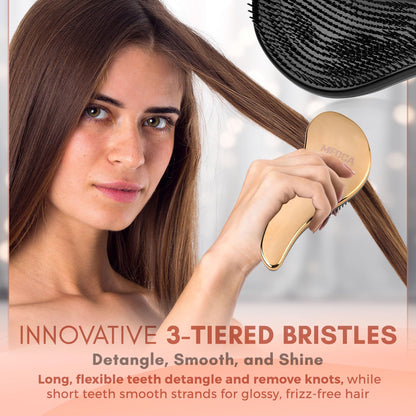 Detangling Brushes - Detangler Brush Set - Pain-Free Hair Brush Straightener that Removes Tangles and Knots Straightening Hair Shiny and Smooth (Rose Gold and Black)