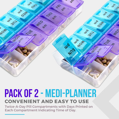 Weekly Pill Organizer, Twice-a-Day, Pack of 2