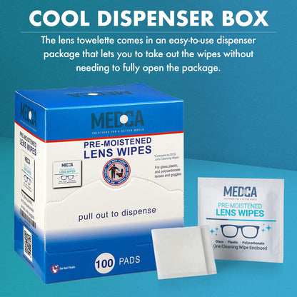 Premoistened Lens and Glass Cleaning Wipes - Portable Travel Cleaner for Glasses, Camera, Cell Phone, Smartphone, and Tablet - Disposable, Quick Drying, Streak Free - Individually Wrapped, Pack of 10