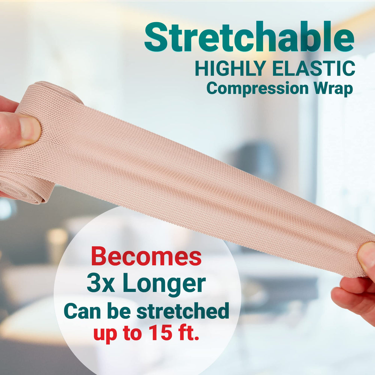 Elastic Compression Bandage Wrap - First Aid Bandages Roll Measures 2", 3", 4", 6" x 5 Ft with 4 Extra Hooks | Athletic Sports Stretch Wraps for Ankle, Wrist, Arm & Leg Sprains (Pack of 4)