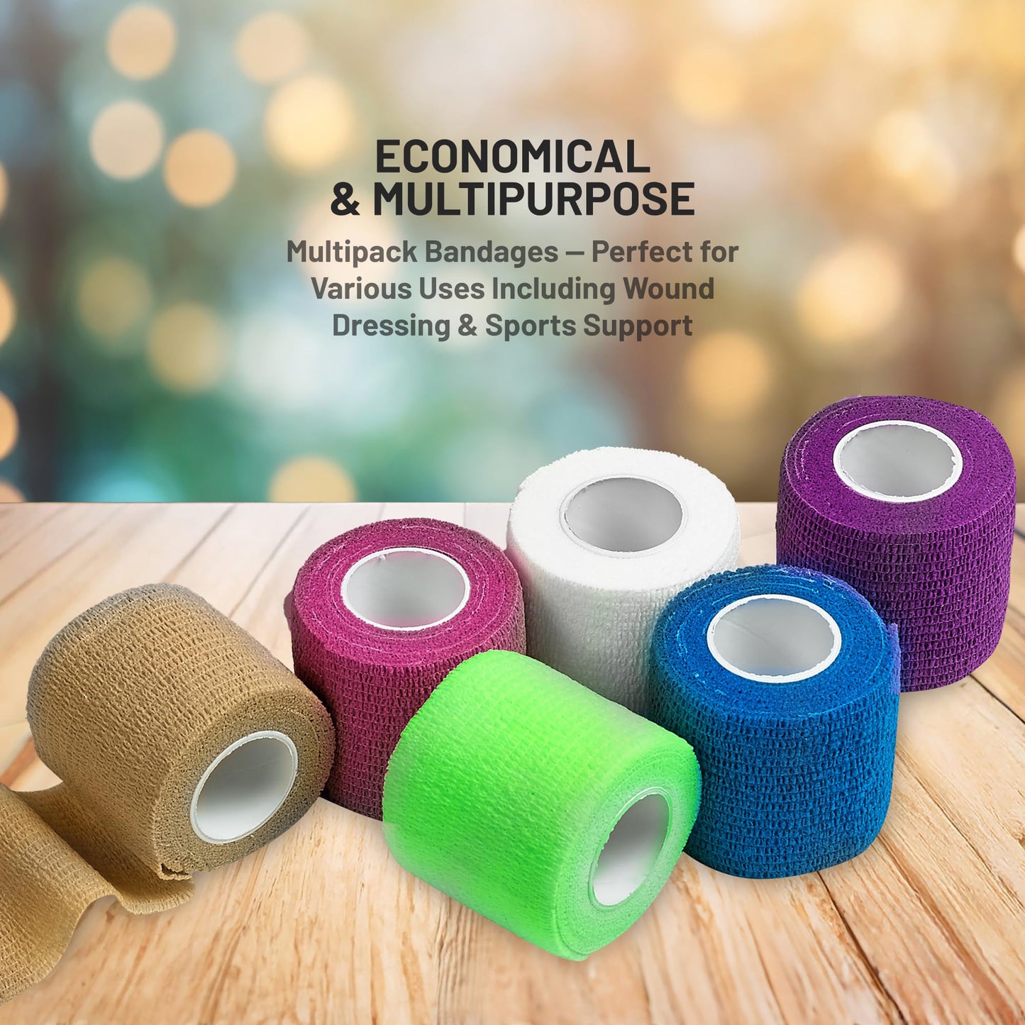 Self Adherent Cohesive Wrap Bandages 2 Inches X 5 Yards 12 Count with Strong Elastic and Colorful First Aid Tape for Sprain Swelling and Sorenes (Rainbow Color)