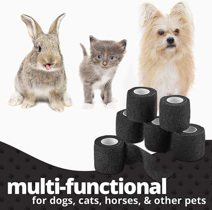 Vet Wrap - (Pack of 12 - 2 inch x 5 yard Rolls) Self Adherent Wrap Cohesive Compression Bandage and Medical Gauze Bandage Roll Tape for Dogs, Cats, Horses, Black