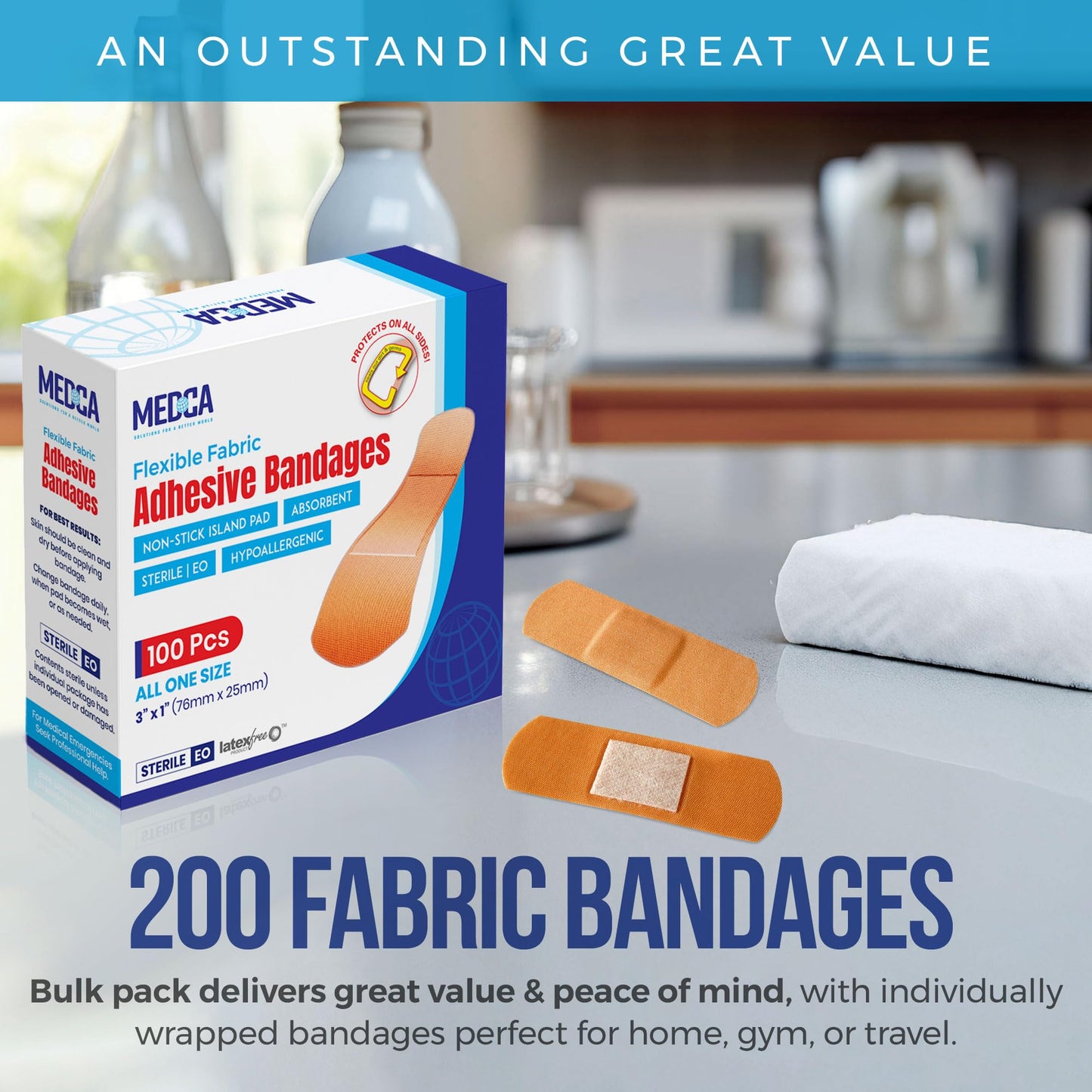 Flexible Fabric Bandages - Flex Fabric Adhesive Bandages Finger-Tip Bandages Knuckles and Thumb Bandages for Finger Care and to Protect Wounds from Infection - (200 Count)
