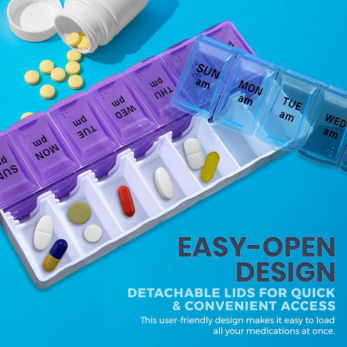 Pill Organizers - Small Pill Organizer with Weekly and Daily 2-Times-A-Day Compartments for AM / PM - BPA-Free, Portable and Travel Friendly Pill Boxes Case
