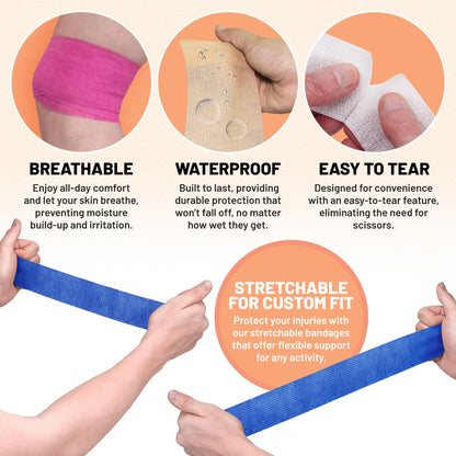 Self Adherent Cohesive Tape - (6 Count) 1" 2" 3" x 5 Yards Combo Pack, Self Adhesive Bandage Rolls & Sports Athletic Wrap for Ankle, Wrist, Sprains and Swelling, Vet Wraps in Neon Colors