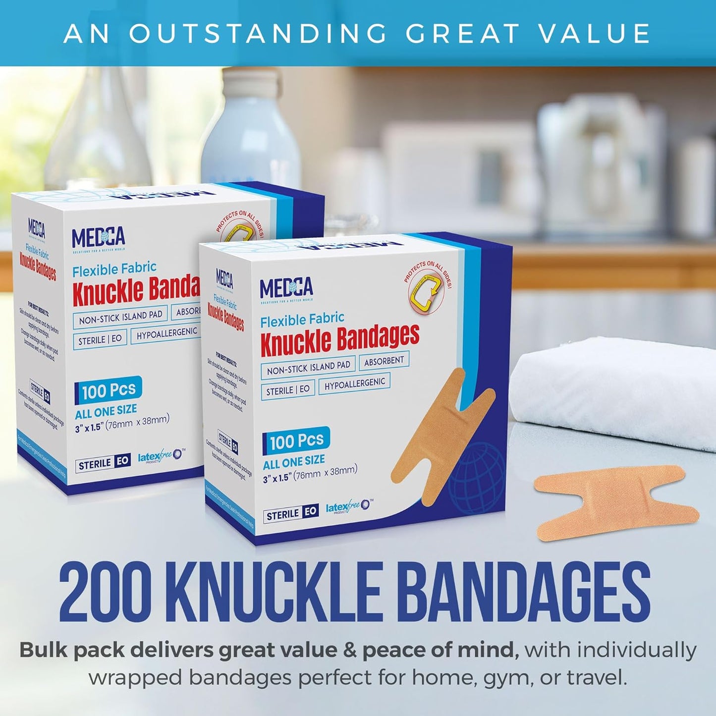 Flexible Fabric Bandages - Flex Fabric Adhesive Bandages Knuckle Bandages for Finger Care and to Protect Wounds from Infection - (200 Count)