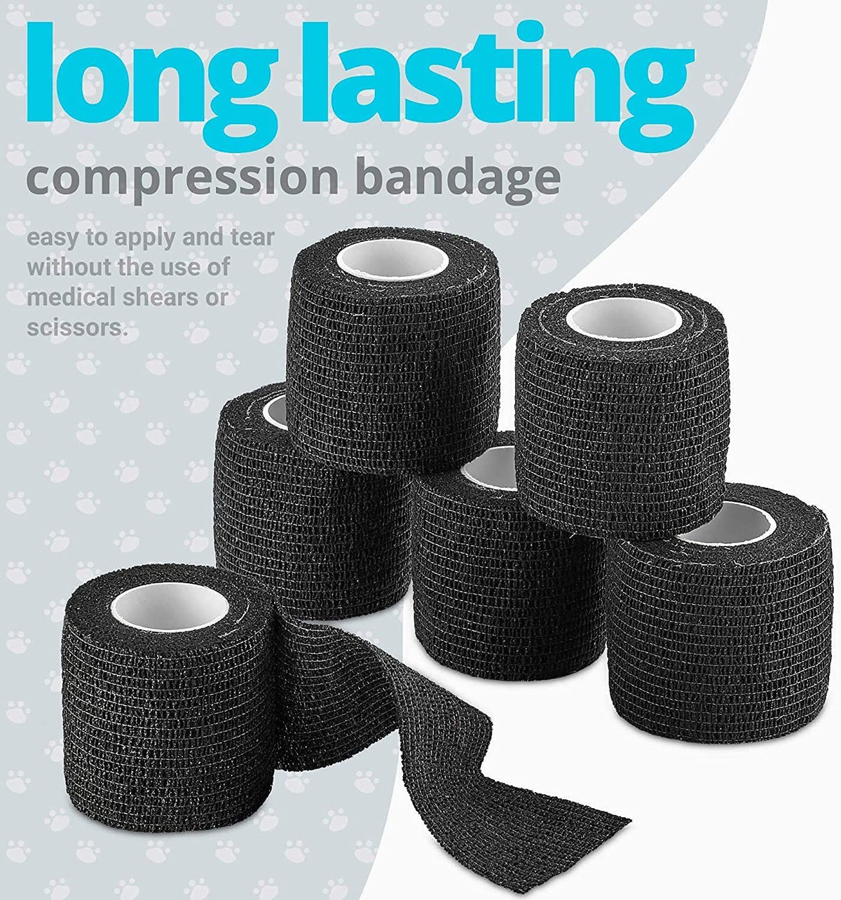 Vet Wrap - (Pack of 12 - 2 inch x 5 yard Rolls) Self Adherent Wrap Cohesive Compression Bandage and Medical Gauze Bandage Roll Tape for Dogs, Cats, Horses, Black
