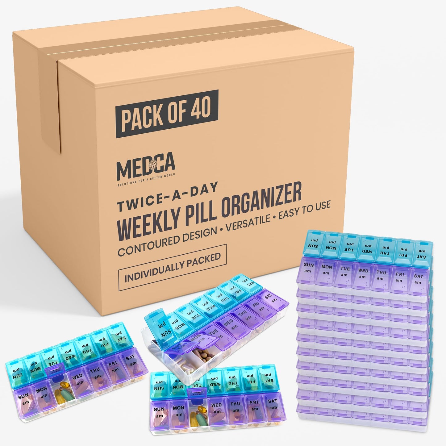 Weekly Pill Organizer, Twice-a-Day, Pack of 40