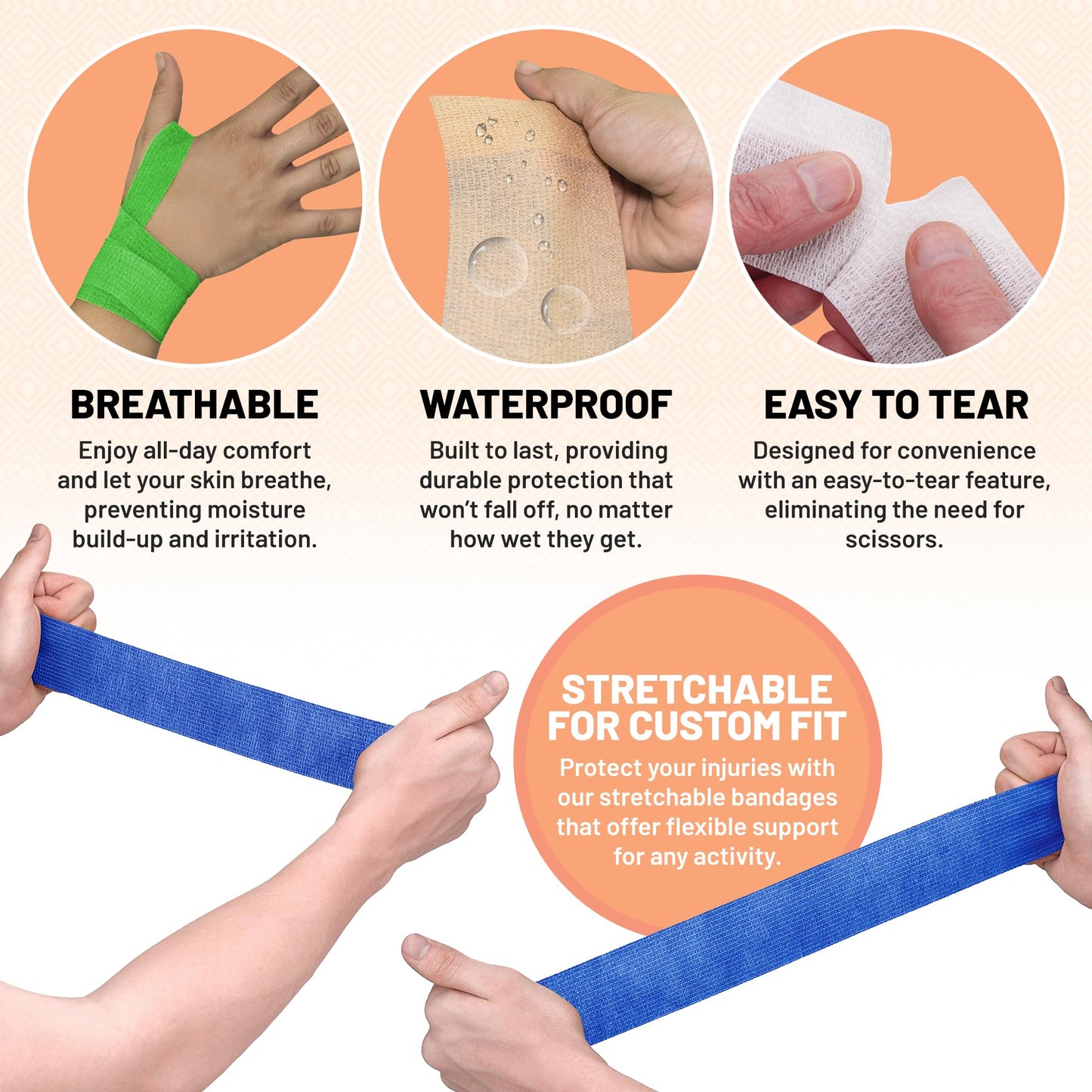 Self Adherent Cohesive Wrap Bandages - (Pack of 6 Rolls) 1 Inch X 5 Yards with Strong Elastic and Colorful First Aid Tape for Sprain Swelling and Soreness on Wrist and Ankle (Rainbow Color)