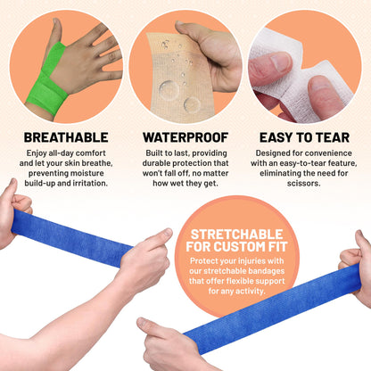 Self Adherent Cohesive Wrap Bandages 1 Inch X 5 Yards 24 Count with Strong Elastic and Colorful First Aid Tape for Sprain Swelling and Soreness on Wrist and Ankle (Rainbow Color)