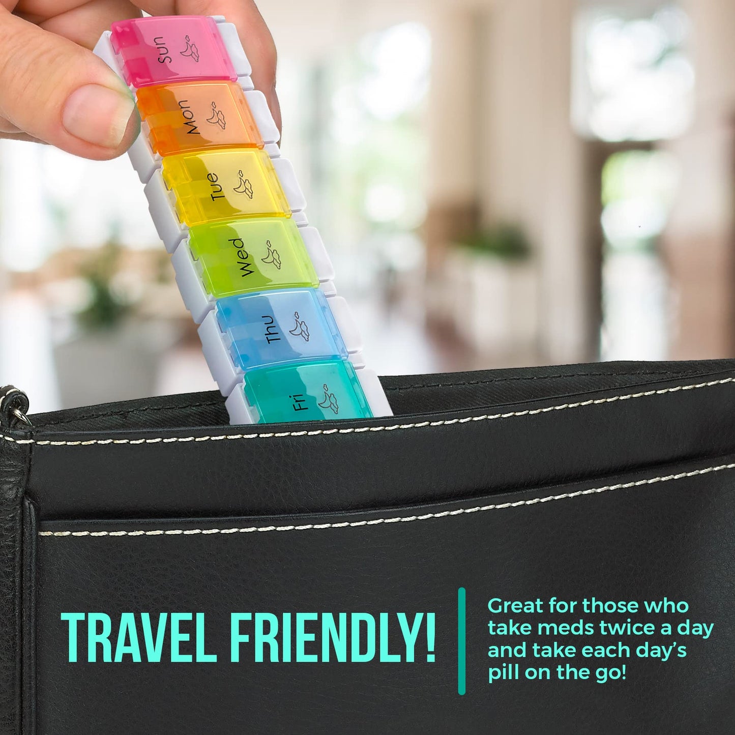 7 Day AM PM Pill Organizer – With Push Button Assisted Open A Daily Travel Pill Box Case Planner And Large Compartments For Medication Vitamins Fish Oil & Supplements, BPA Free – By