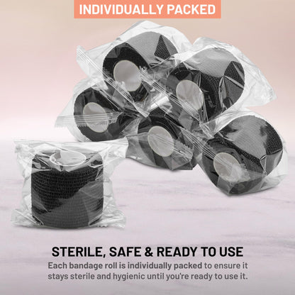 Self-Adherent Cohesive Bandage - Black Medical Wrap - 6 Rolls 2" Wide x 5 Yards Sports Tape for Medical Use, Sports, First Aid and Helps Protect Skin