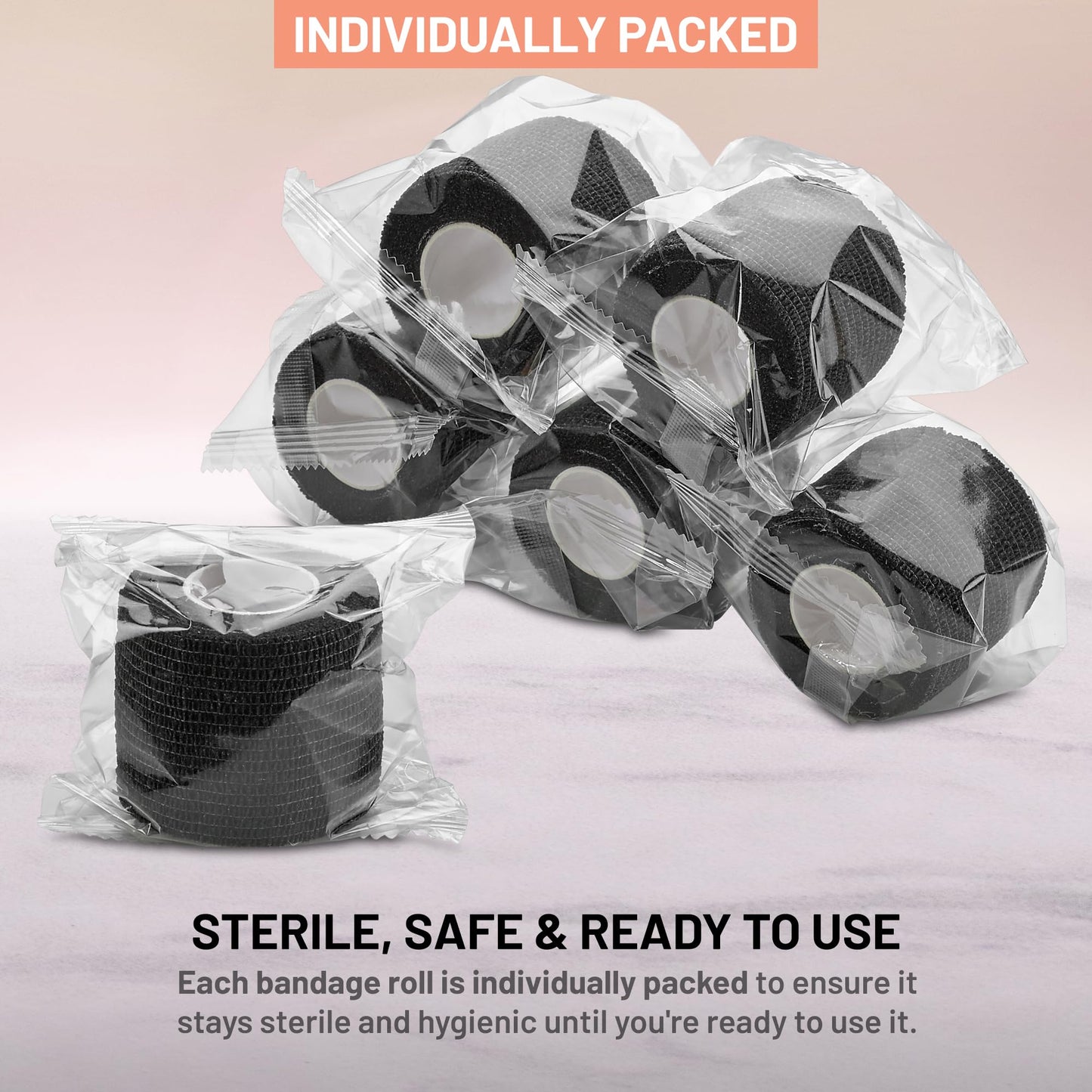 Self-Adherent Cohesive Bandage - Black Medical Wrap - (288 Rolls Bulk) - 2" Wide x 5 Yards Sports Tape for Medical Use, Sports, First Aid and Helps Protect Skin