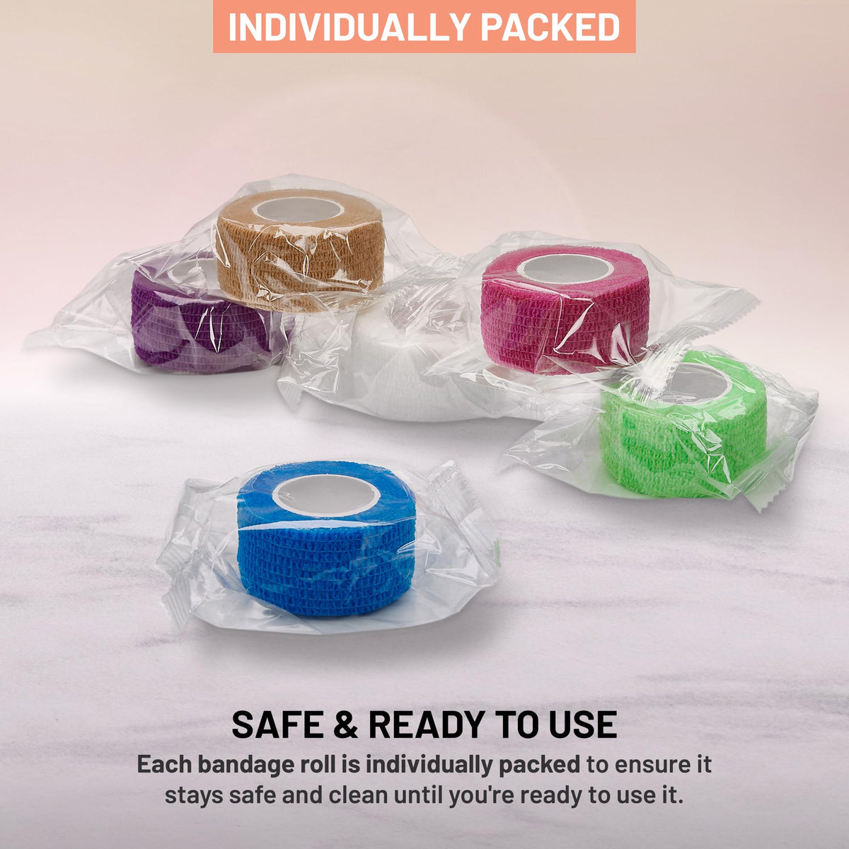 Self Adherent Cohesive Wrap Bandages 1 Inch X 5 Yards 24 Count with Strong Elastic and Colorful First Aid Tape for Sprain Swelling and Soreness on Wrist and Ankle (Rainbow Color)
