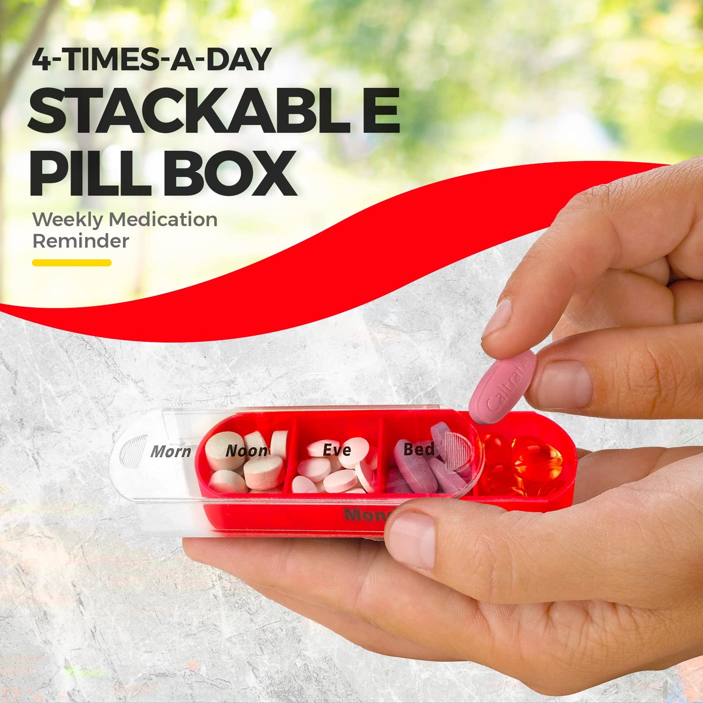 Weekly Pill Organizer, Four Times-a-Day, Pack of 2 Dispensers with Stackable AM/PM Compartments