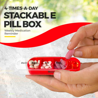 Weekly Pill Organizer, Four Times-a-Day, Pack of 2 Dispensers with Stackable AM/PM Compartments