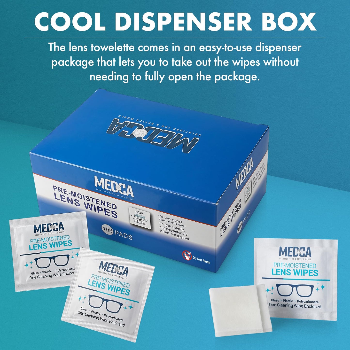 Lens Cleaning Wipes - [105 Pack] Pre Moistened Cleansing Cloths and Individually Wrapped Eyeglass Cleaner Wipe Pads for Phones, Tablet Screens, Helps Clean Cameras, Electronics, Photo Lens and Optics