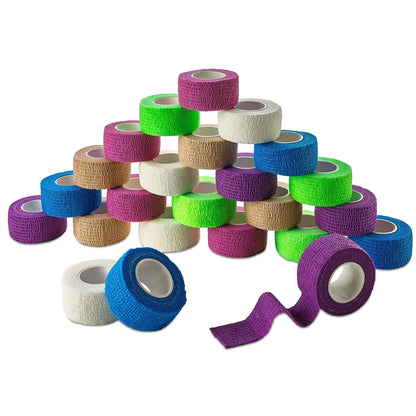 Self Adherent Cohesive Wrap Bandages 1 Inch X 5 Yards 24 Count with Strong Elastic and Colorful First Aid Tape for Sprai