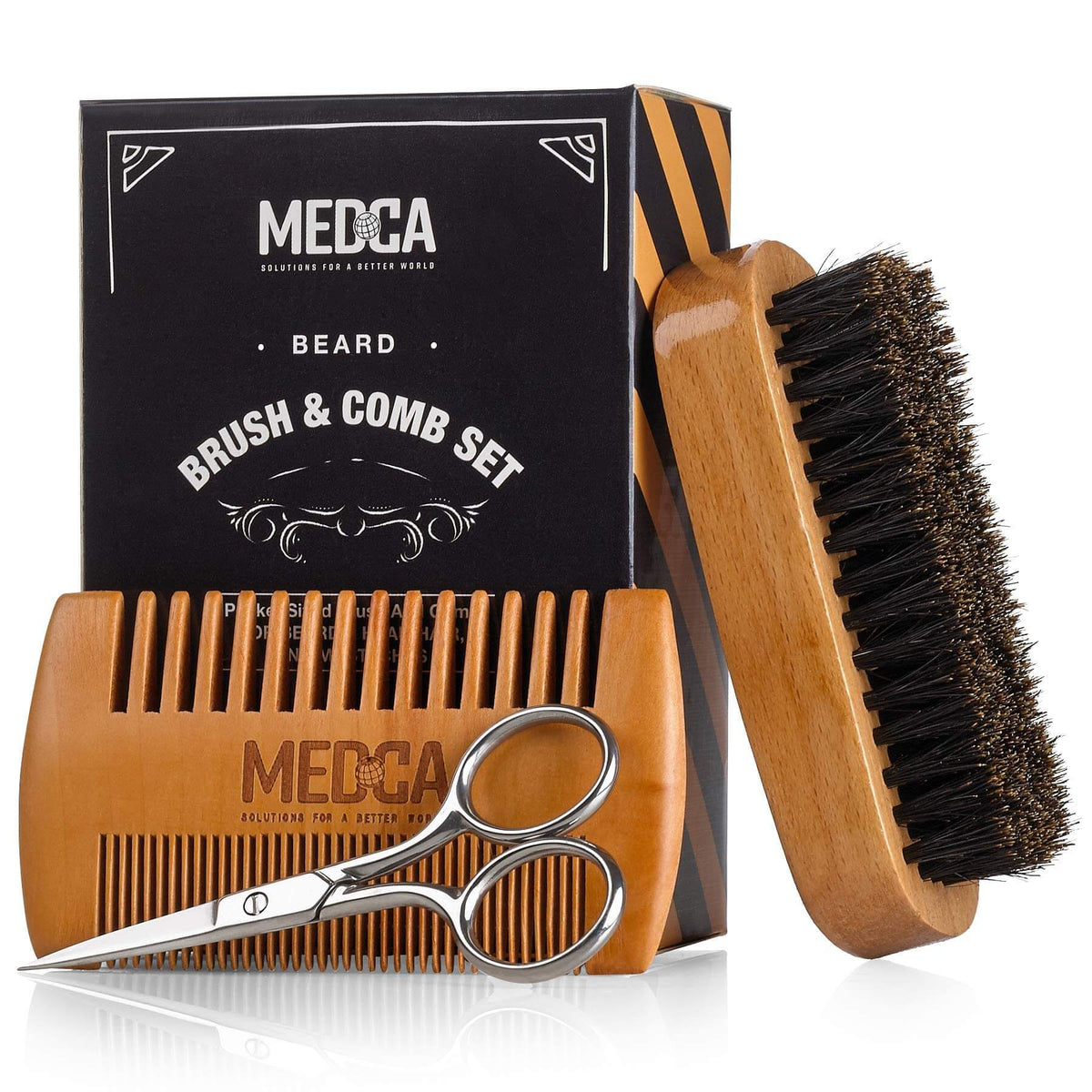 Wooden Beard and Comb Set for Men - Perfect for Beards Head Hair and Mustaches Men's Grooming Kit for Styling, Applying 