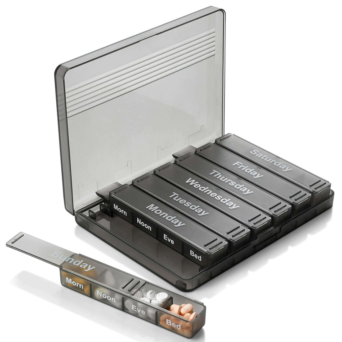 Weekly Pill Organizer - 7-Day Pill Case w/ Removable Daily 4 Times-a-Day Pill Cases - Large AM/PM Medicine Pill Box for 