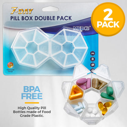 Weekly Pill Organizer Clear 7-Sided Pill Reminder, Round Shaped PACK OF 2