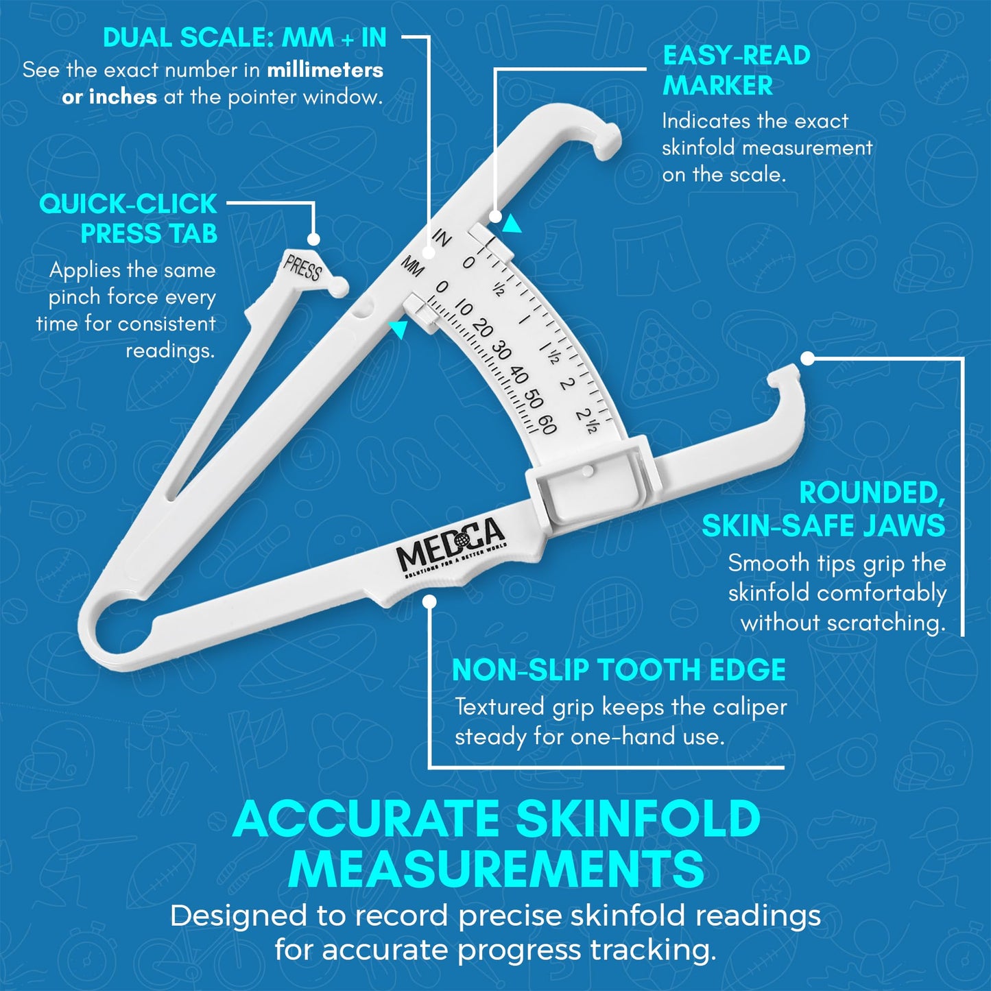 Skinfold Body Fat Caliper - Skin Fold Body Fat Analyzer and Handheld BMI Measurement Tool Skinfold Caliper Device Measures Body Fat for Men and Women by - (Pack of 2, White)