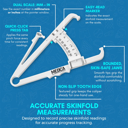 Skinfold Body Fat Caliper - Skin Fold Body Fat Analyzer and Handheld BMI Measurement Tool Skinfold Caliper Device Measures Body Fat for Men and Women by - (Pack of 2, White)