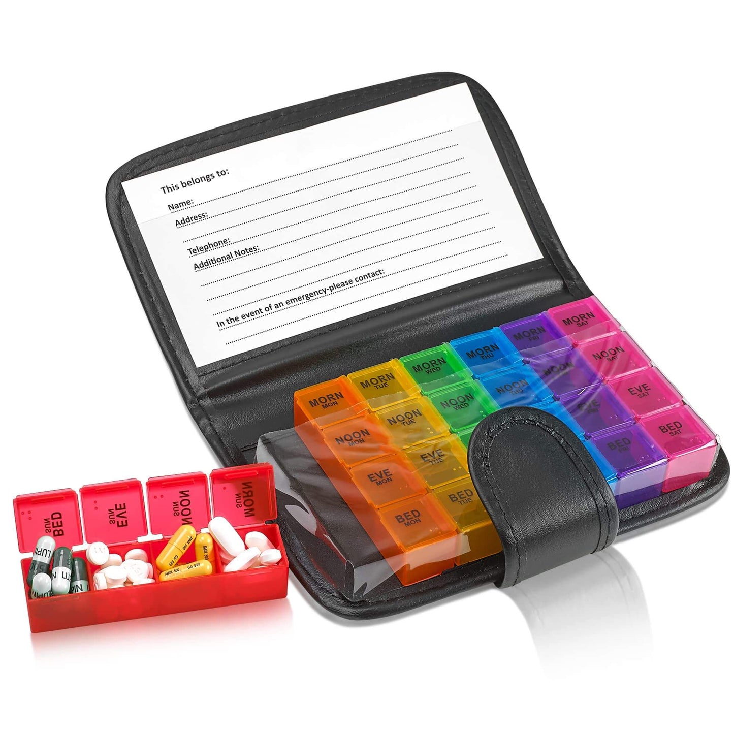 Weekly Travel Pill Organizer - Prescription and Medication Wallet Pill Box Reminder, a Extra Large Pill Container Dispen