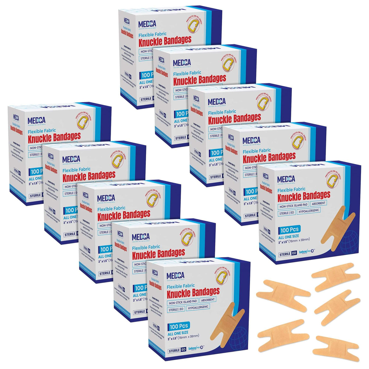 Flexible Fabric Bandages - Flex Fabric Adhesive Knuckle Bandages for Finger Care and to Protect Wounds from Infection - 