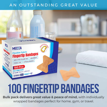 Flexible Fabric Bandages - Flex Fabric Adhesive Bandages Finger-Tip Care and to Protect Wounds from Infection - (100 Count Box)