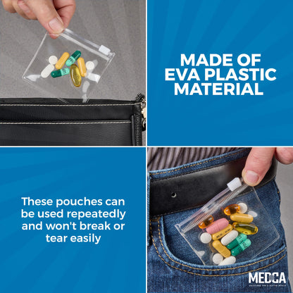 Zippered Pill Pouch Bags - 24 Pcs, Slide Lock Clear Plastic Mini Bags, BPA-Free for Pills Vitamins, Supplements, Medications, Jewelry, Crafts, Small Objects - Self-Sealing, Reusable, Travel-Friendly