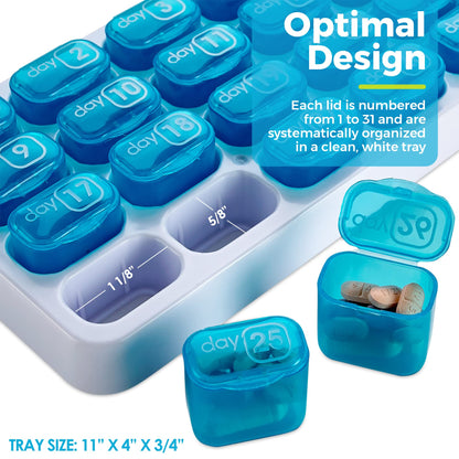 Monthly Pill Organizer - 31 Day Pill Organizer with Large Removable Medication Pods, Portable Pill Case Box and Holder for Daily Medicine and Vitamins, Great for Travel by