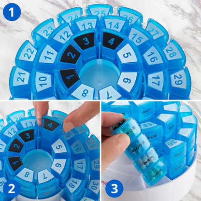 Monthly Pill Box by - Smart Prescription Organization with Multiple Daily Doses Section, Removable Compartments Perfect for Travelling