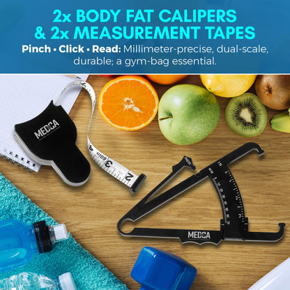 Body Tape Measure and Skinfold Caliper for Body Set - (Pack of 4) - Skin Fold Body Fat Analyzer and BMI Measurement Tool by