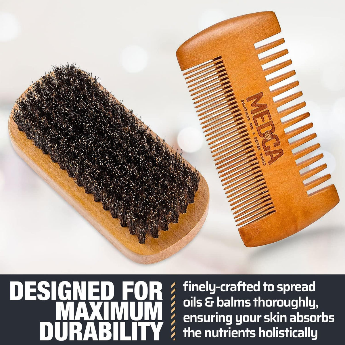 Wooden Beard and Comb Set for Men - Perfect for Beards Head Hair and Mustaches Men's Grooming Kit for Styling, Applying Beard Oils and Balms for Better Hair Care Growth and Impressive Hair Health