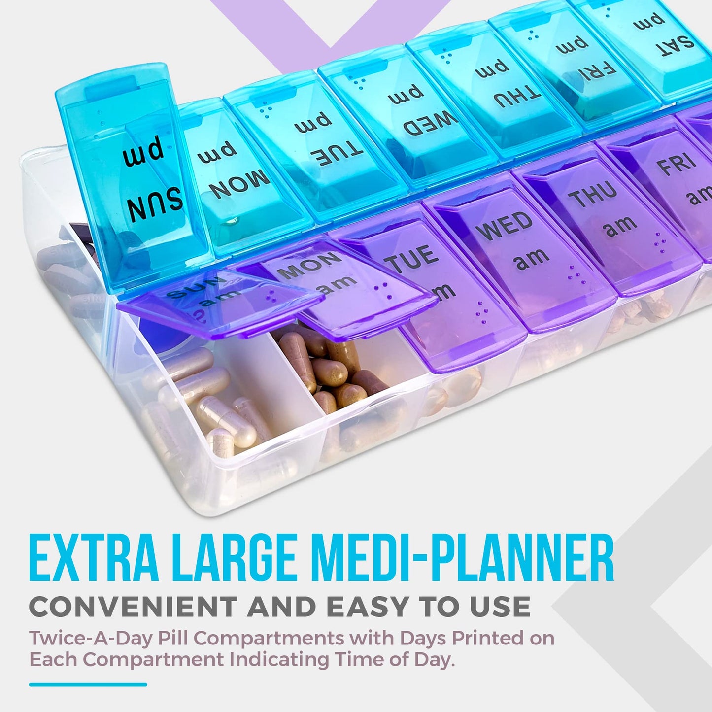 Weekly Pill Organizer, Twice-a-Day, 1 Pill Organizer Extra Large