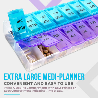 Weekly Pill Organizer, Twice-a-Day, 1 Pill Organizer Extra Large