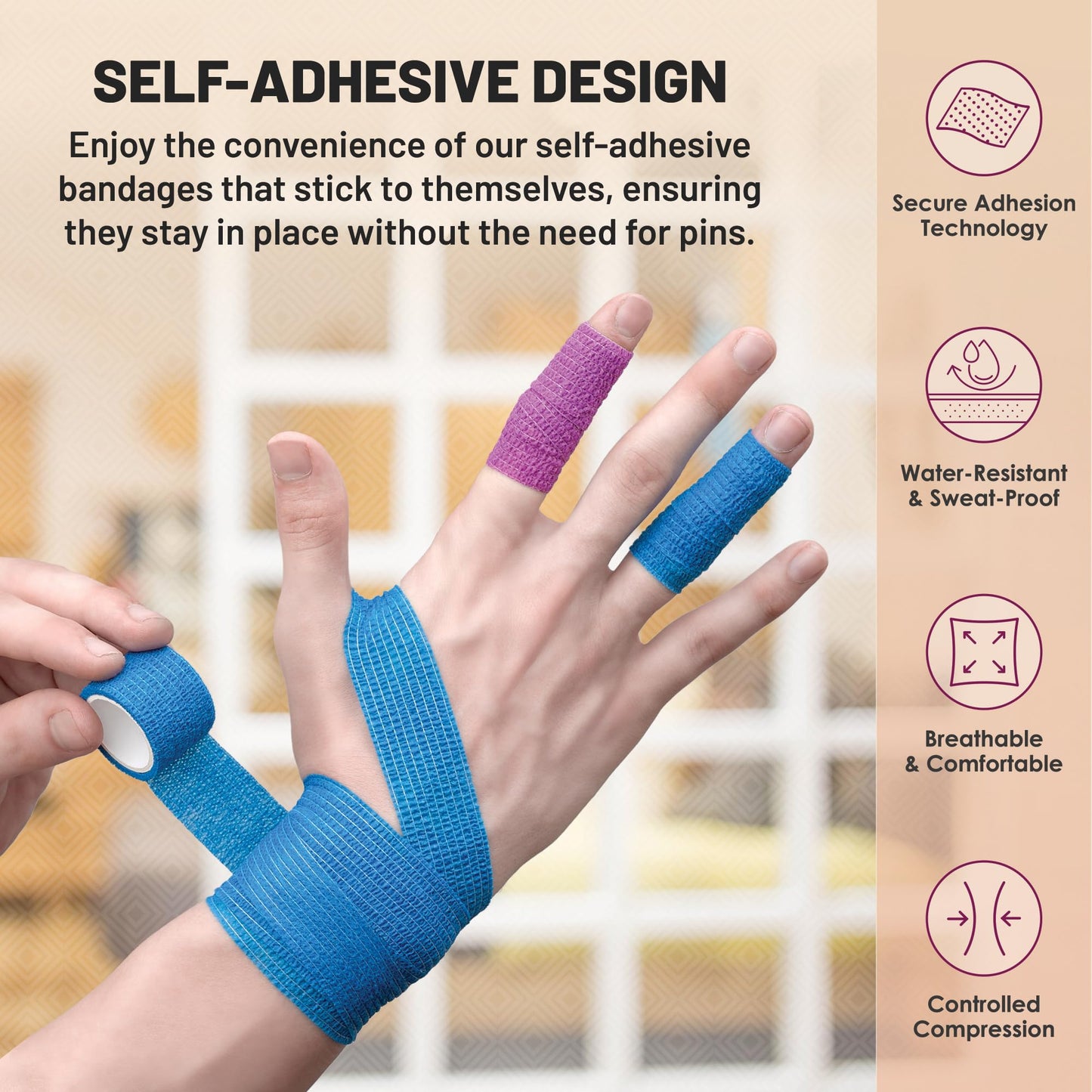 Self Adherent Cohesive Tape Rolls - Pack of 12 - 1" 2" 3"x5 Yards Combo Pack, Self Adhesive Bandage Rolls & Sports Athletic Wrap for Ankle, Wrist, Sprains and Swelling, Vet Wraps (Bright Neon Colors)
