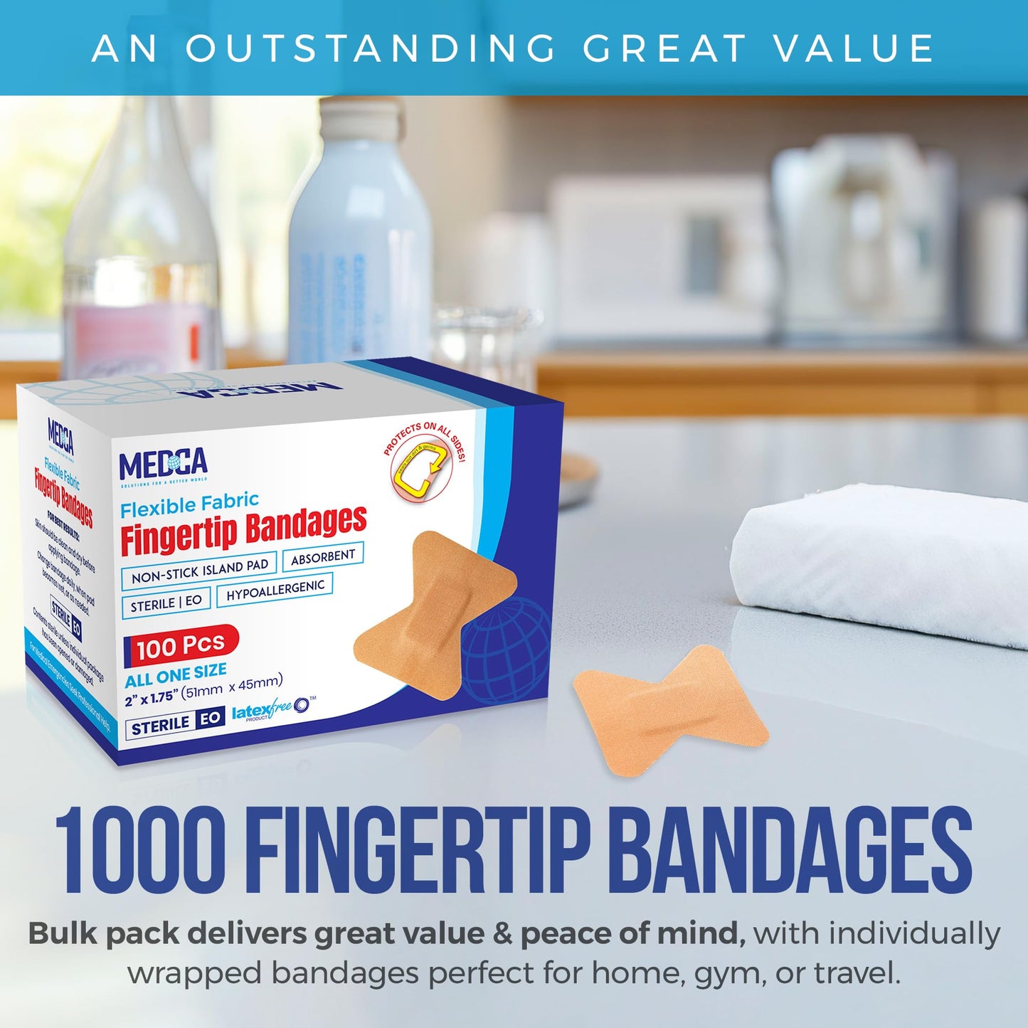 Flexible Fabric Bandages - Flex Fabric Adhesive Bandages Finger-Tip Care and to Protect Wounds from Infection - (Bulk 1000 Count Case)