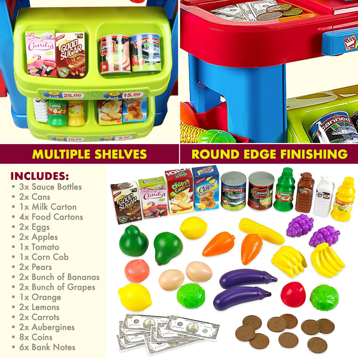 Creative Time Kids Supermarket Super Fun Playset With Shopping Cart
