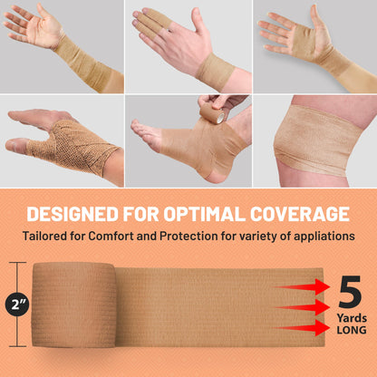 Self Adherent Cohesive Wrap Bandages 2 Inches X 5 Yards 288 Count Bulk (Skin Color)
