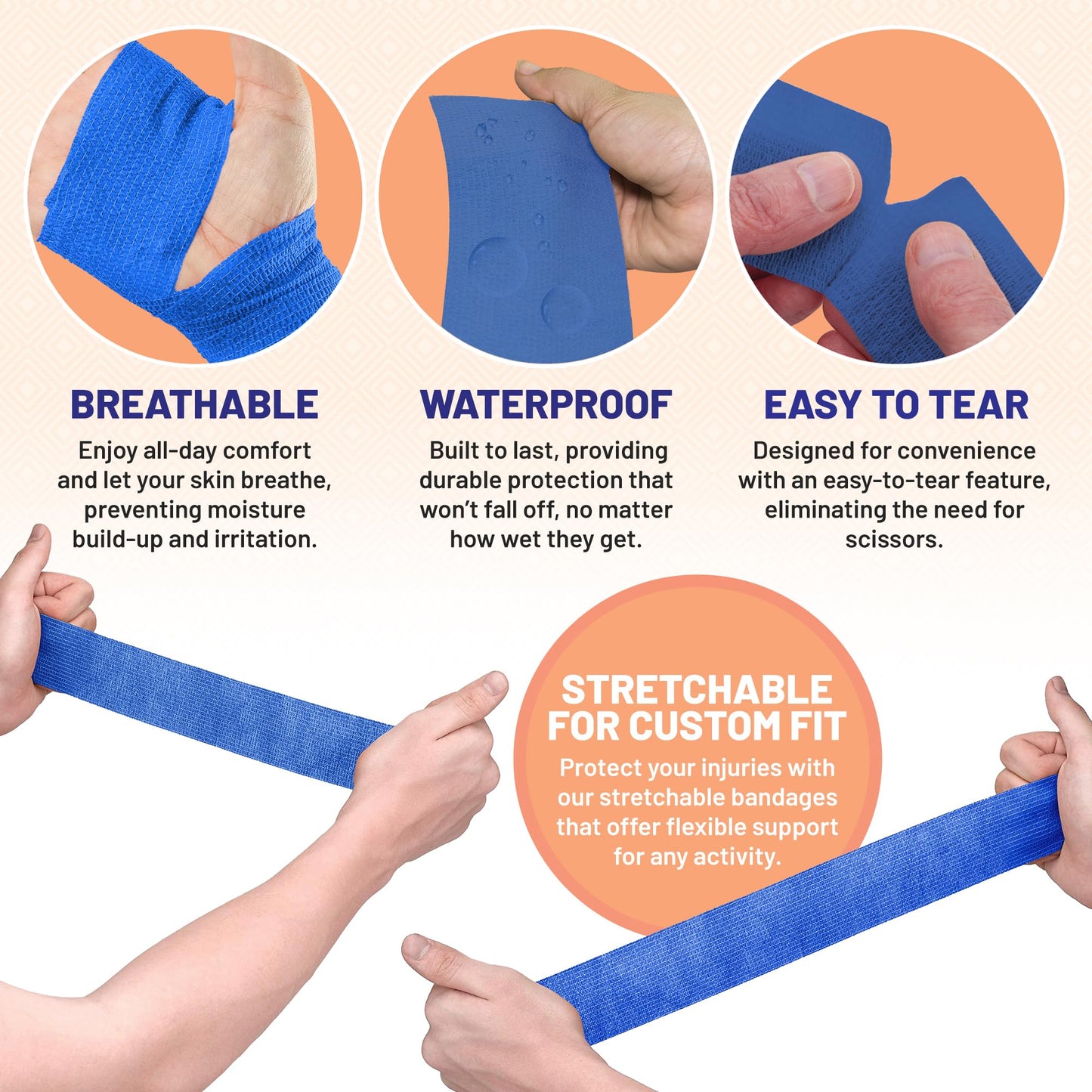 Self-Adherent Cohesive Bandage - Blue Medical Wrap - 12 Rolls 2" Wide x 5 Yards Sports Tape for Medical Use, Sports, First Aid and Helps Protect Skin