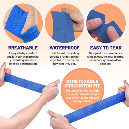 Self-Adherent Cohesive Bandage - Blue Medical Wrap - 12 Rolls 2" Wide x 5 Yards Sports Tape for Medical Use, Sports, First Aid and Helps Protect Skin