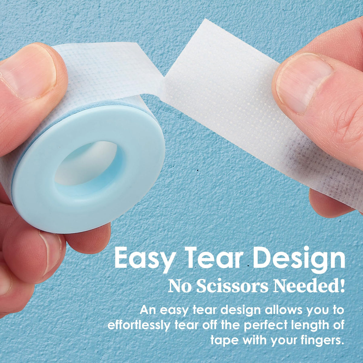 Sensitive Skin Low Trauma Tape Rolls - 1 Inch x 4 Yards Blue Tape First Aid Rolls, Minimal Hair Pulling for Wounds, Lash Tape for Eyelash Extensions, (Pack of 4)