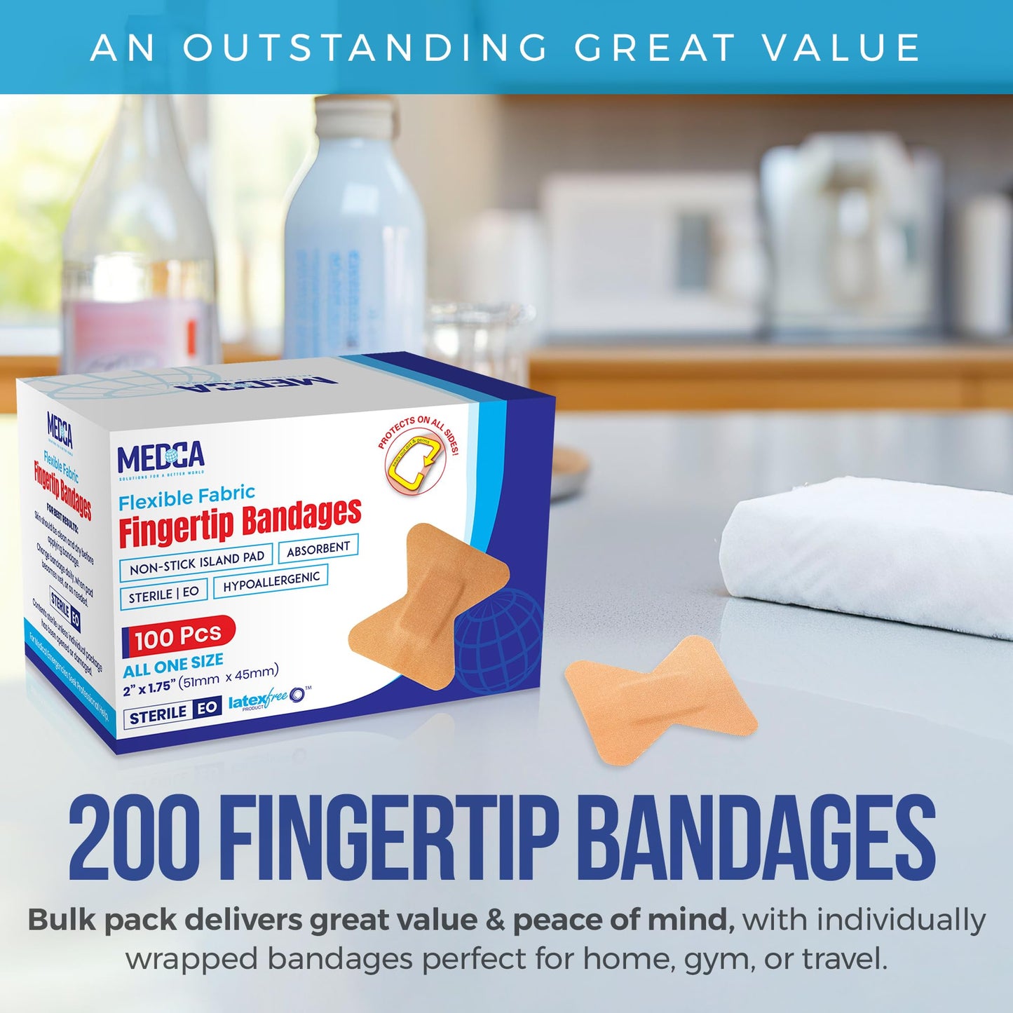Flex Fabric Adhesive Bandages - Finger-Tip Bandages for Finger Care and to Protect Wounds from Infection - (200 Count)