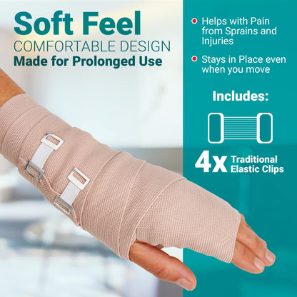 Elastic Compression Bandage Wrap - First Aid Bandages Roll Measures 2", 3", 4", 6" x 5 Ft with 4 Extra Hooks | Athletic Sports Stretch Wraps for Ankle, Wrist, Arm & Leg Sprains (Pack of 4)