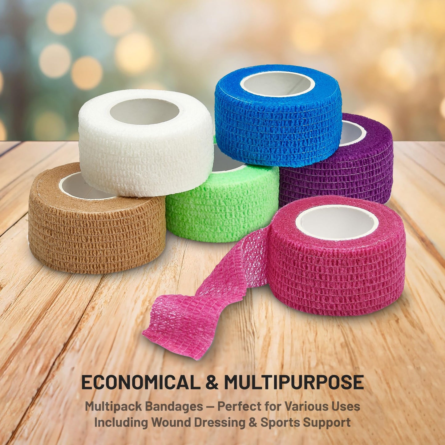 Self Adherent Cohesive Wrap Bandages 1 Inch X 5 Yards 24 Count with Strong Elastic and Colorful First Aid Tape for Sprain Swelling and Soreness on Wrist and Ankle (Rainbow Color)